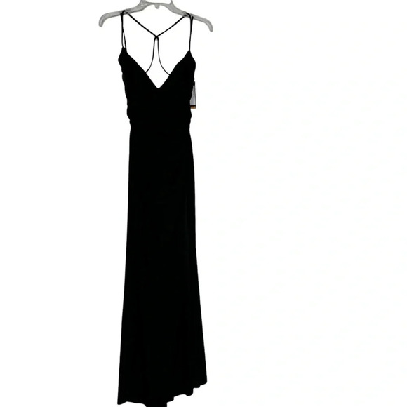 LA FEMME Cross Back Satin Jersey Trumpet Gown 28206 Black Size 6 NWT - Picture 4 of 11